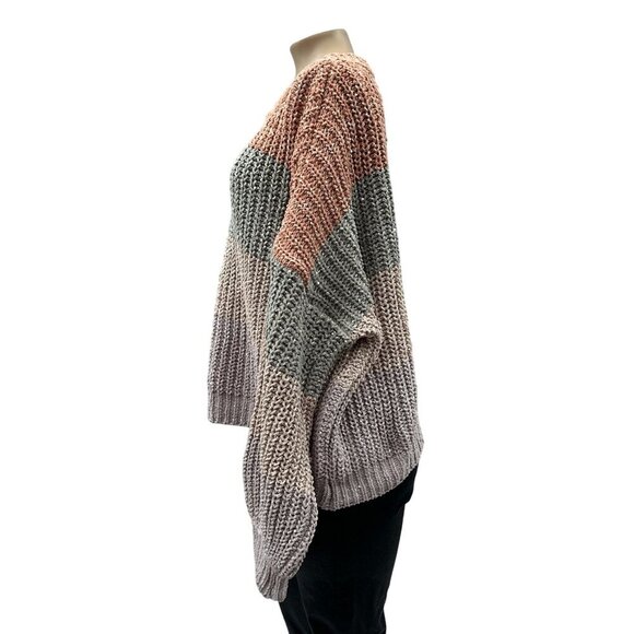 Chunky Colorblock Womens Knit Sweater Top Oversized Dolman Sleeve Pullover L - Picture 3 of 10